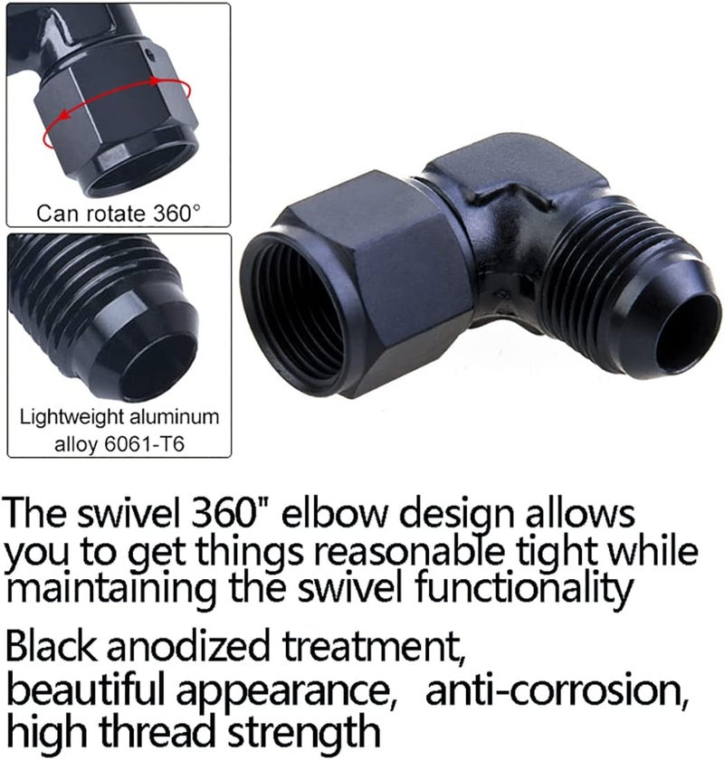 CNRAQR 8AN Female to 8AN Male Flare 90 Degree Swivel Hose Fitting Adapter Aluminium Anodized Black 2Pcs - Image 5